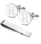 Personalized Silver Initial Cufflinks and Tie Clip Set