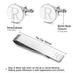 Personalized Silver Initial Cufflinks and Tie Clip Set