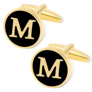 Personalized Silver Letter Cufflinks with Black Enamel