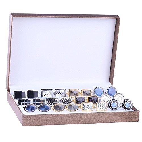 12 Pairs Silver Cufflinks Set for Men