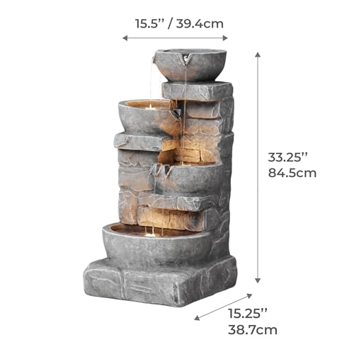 Gray Stacked Stone Waterfall Fountain with LED Lights - 33