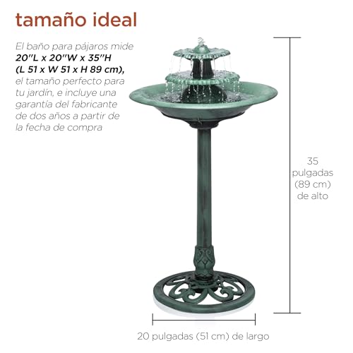 Alpine 35" Green Outdoor Pedestal Fountain with Birdbath