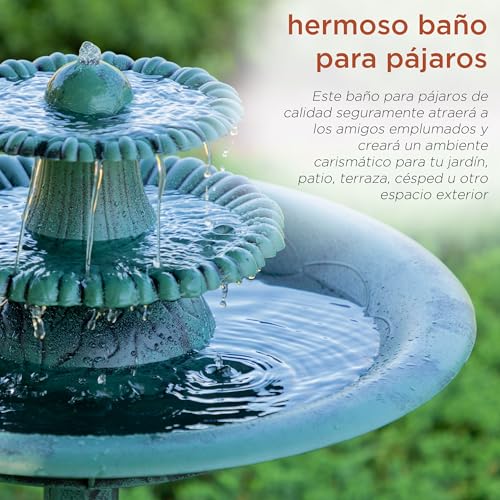 Alpine 35" Green Outdoor Pedestal Fountain with Birdbath