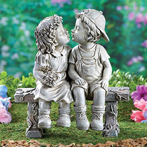 Puppy Love Kissing Couple Garden Sculpture – 8 1/4" L x 4 3/4" W x 9" H