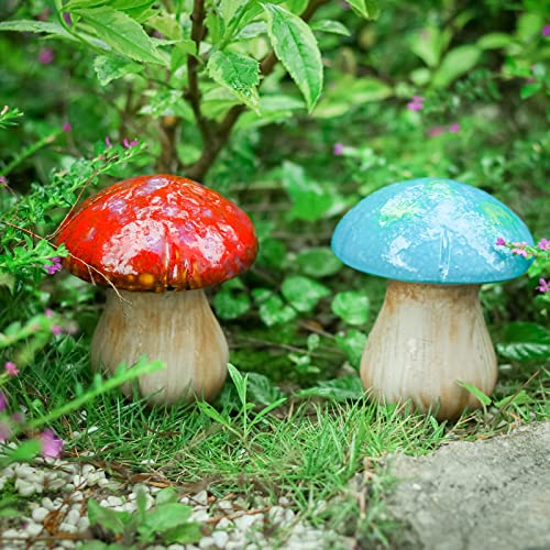 2pcs Ceramic Mushroom Garden Decor - Fairy Garden Statue