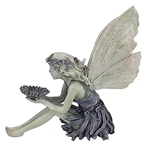 Sunflower Fairy Garden Statue Bird Feeder, Angel Decoration