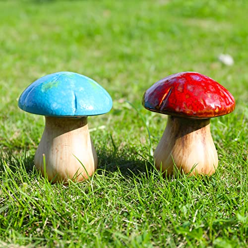 2pcs Ceramic Mushroom Garden Decor - Fairy Garden Statue