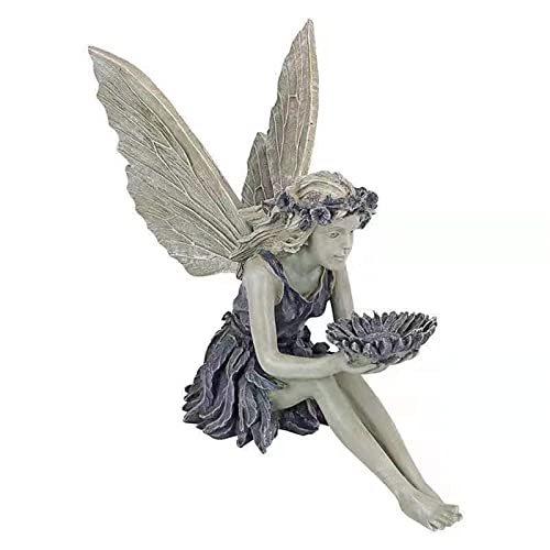 Sunflower Fairy Garden Statue Bird Feeder, Angel Decoration