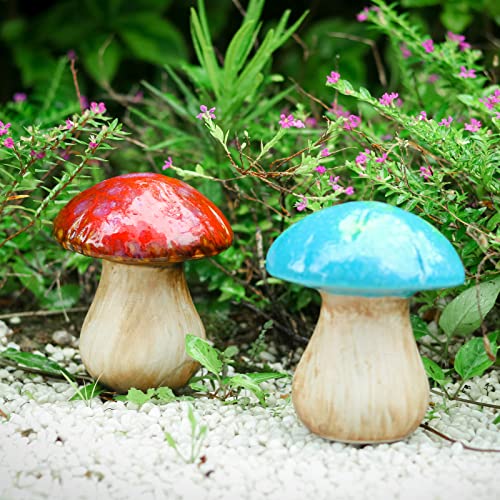2pcs Ceramic Mushroom Garden Decor - Fairy Garden Statue