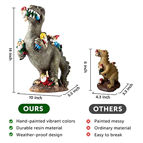 14” Dinosaur Garden Gnome Statue for Outdoor Decor