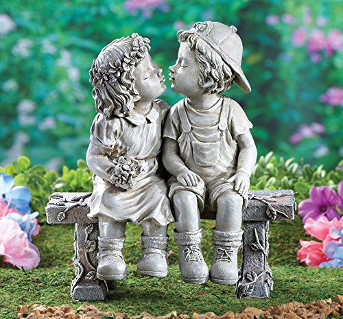 Puppy Love Kissing Couple Garden Sculpture – 8 1/4" L x 4 3/4" W x 9" H
