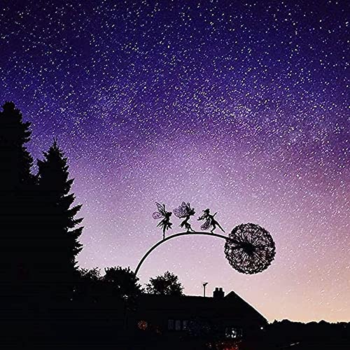 QUUERT Flower Fairy Elf Dancing with Dandelion Sculpture Angel Metal Craft Steel Wire Home Decoration Garden Figures Room Decoration,F
