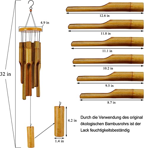 Bamboo Wind Chimes Outdoor,Wooden Wind Chimes with Melody Deep Tone,30" Classic Zen Garden Windchime for Relaxation, Grace.Home Décor for Patio, Garden or Indoor