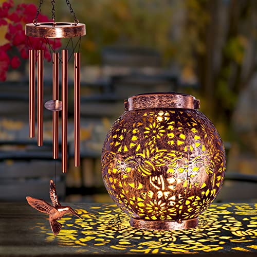 Wind Chimes for Outside 38" Hummingbird Solar Wind Chimes Gifts for Mom Hanging Solar Lantern, Garden Decor Wind Chime for Patio Yard, Christmas Windchimes Outdoors Gifts for Women Mom Grandma