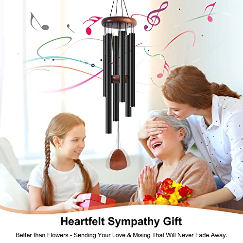 Large Aluminium Wind Chimes 37" Inches to Create a Zen Atmosphere for Outdoor, Garden, Patio Decoration with Wind Catcher, Classic Black, Suitable as A Gift for Unisex