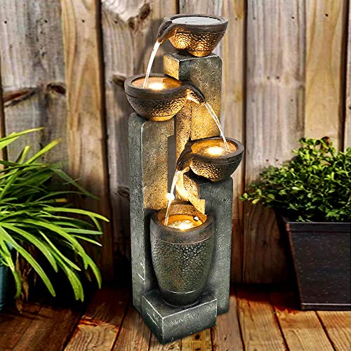 Fierre Shann Agoodping 40" 4-Tier Pots Outdoor Garden Water Fountain - Outdoor Water Fountain for Yard, Floor Patio, Backyard and Home Art Decor
