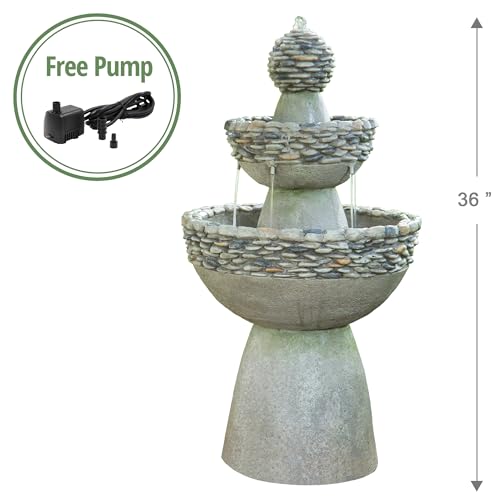 Zen 2-Tiered Stone Look Garden Fountain, 37" Gray