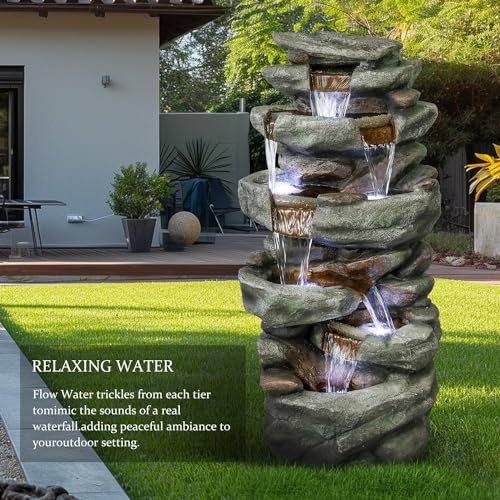 40.5” High Rocks Outdoor Water Fountain with LED Lights