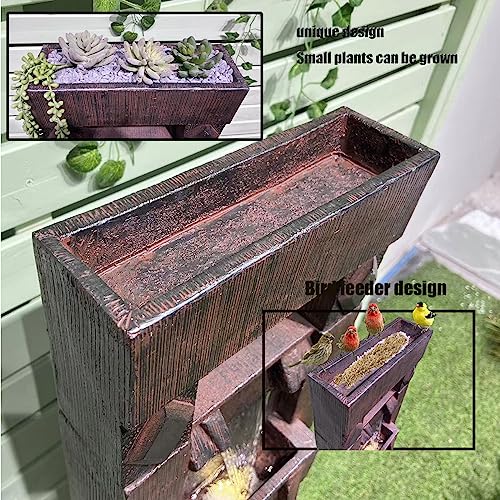 40.94' Outdoor Water Fountain with Lights, 4 Tier Garden Décor