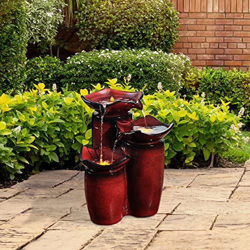 20" 3 Tiered Glazed Pots Fountain with LED