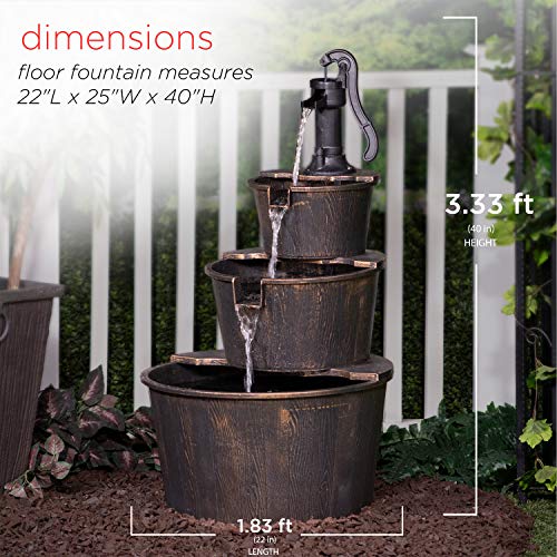 Alpine Barrel Waterfall Fountain, 22"x25"x40", Brown