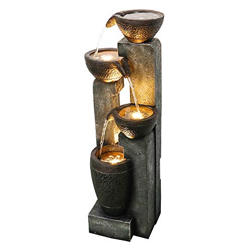 Fierre Shann Agoodping 40" 4-Tier Pots Outdoor Garden Water Fountain - Outdoor Water Fountain for Yard, Floor Patio, Backyard and Home Art Decor