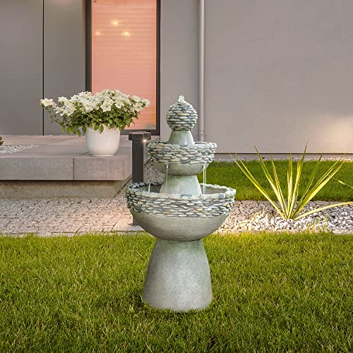 Zen 2-Tiered Stone Look Garden Fountain, 37" Gray