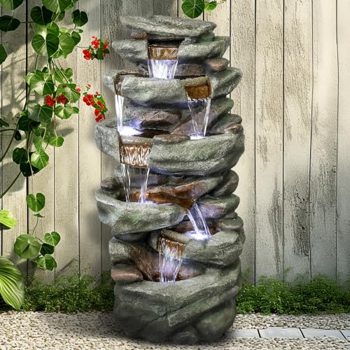 40.5” High Rocks Outdoor Water Fountain with LED Lights