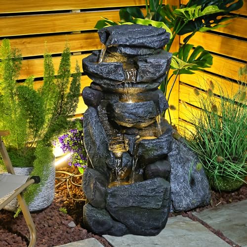 31.5" Rock Waterfall Fountain: Outdoor/Indoor Garden Decor