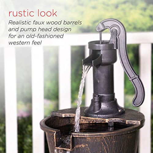 Alpine Barrel Waterfall Fountain, 22"x25"x40", Brown
