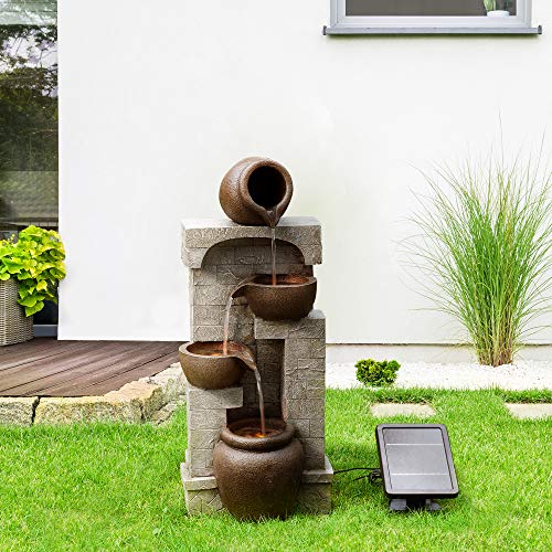 Solar Powered 4-Tier Bowl Waterfall Garden Fountain