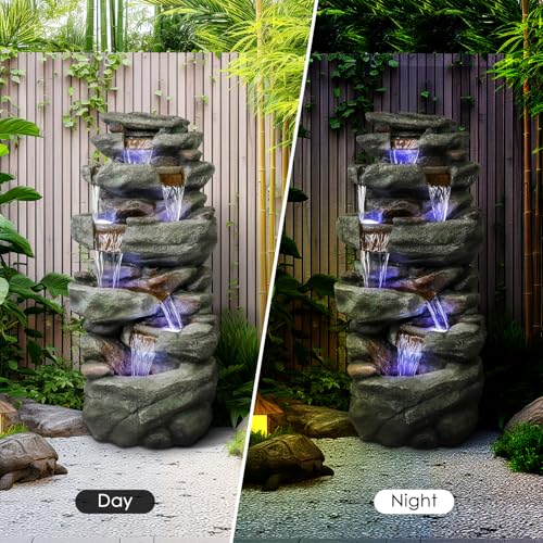 40.5” High Rocks Outdoor Water Fountain with LED Lights