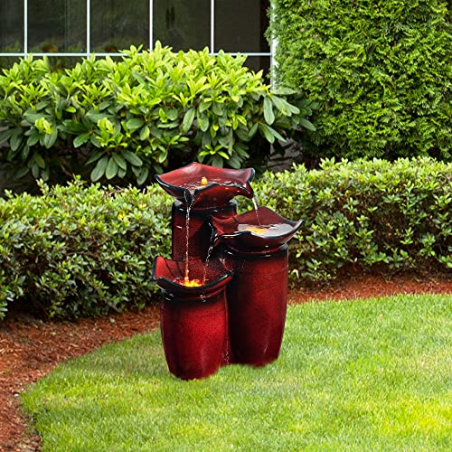 20" 3 Tiered Glazed Pots Fountain with LED