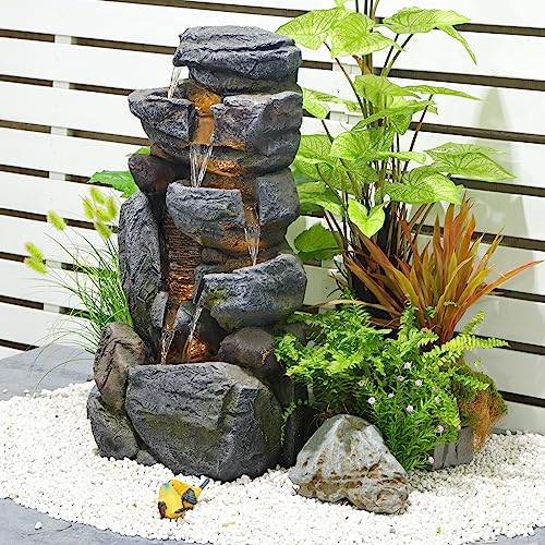 31.5" Rock Waterfall Fountain: Outdoor/Indoor Garden Decor