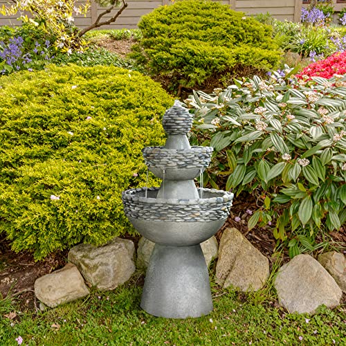 Zen 2-Tiered Stone Look Garden Fountain, 37" Gray