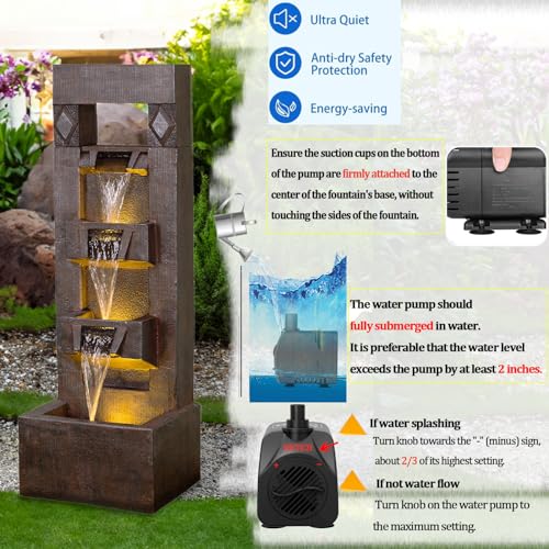 40.94' Outdoor Water Fountain with Lights, 4 Tier Garden Décor