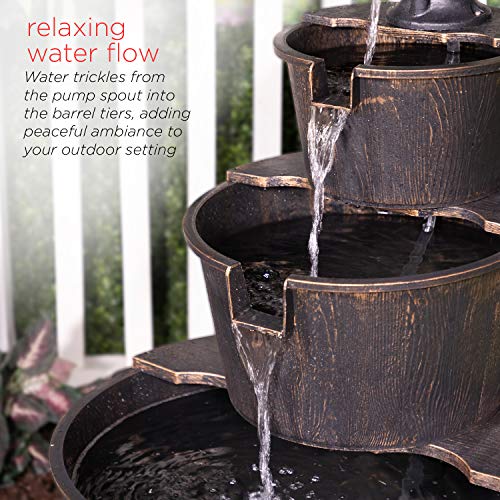 Alpine Barrel Waterfall Fountain, 22"x25"x40", Brown