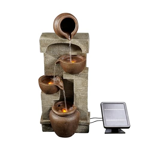 Solar Powered 4-Tier Bowl Waterfall Garden Fountain