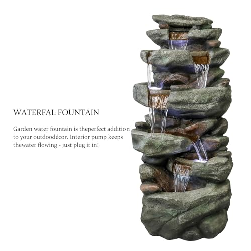 40.5” High Rocks Outdoor Water Fountain with LED Lights
