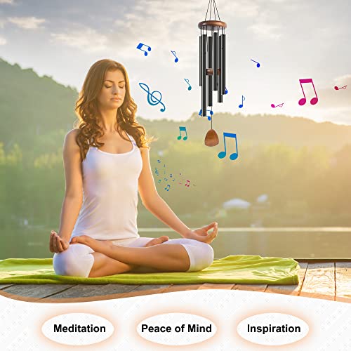 Large Aluminium Wind Chimes 37" Inches to Create a Zen Atmosphere for Outdoor, Garden, Patio Decoration with Wind Catcher, Classic Black, Suitable as A Gift for Unisex