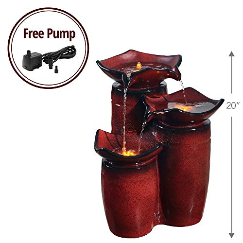 20" 3 Tiered Glazed Pots Fountain with LED