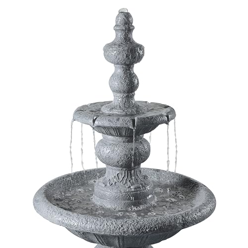 Teamson Home 2 Tiered ICY Stone Zen Floor Pedestal Waterfall Fountain with Pump for Outdoor Patio Garden Backyard Decking Décor, 53 inch Height, Stone Gray