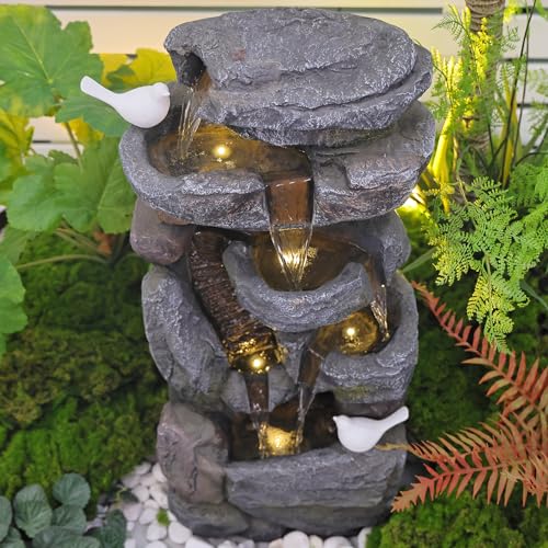 31.5" Rock Waterfall Fountain: Outdoor/Indoor Garden Decor