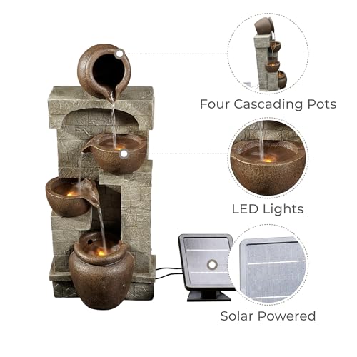 Solar Powered 4-Tier Bowl Waterfall Garden Fountain