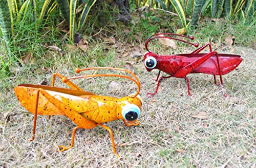 Metal Grasshopper Figurine Yard Art Decoration Set (Red&Yellow)