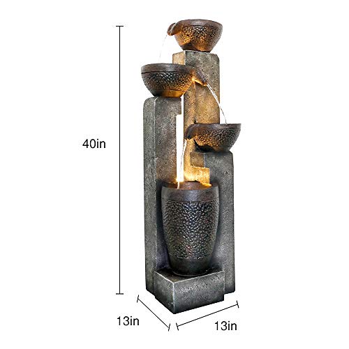 Fierre Shann Agoodping 40" 4-Tier Pots Outdoor Garden Water Fountain - Outdoor Water Fountain for Yard, Floor Patio, Backyard and Home Art Decor
