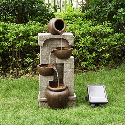 Solar Powered 4-Tier Bowl Waterfall Garden Fountain