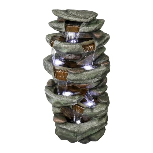 40.5” High Rocks Outdoor Water Fountain with LED Lights
