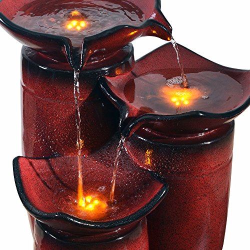 20" 3 Tiered Glazed Pots Fountain with LED