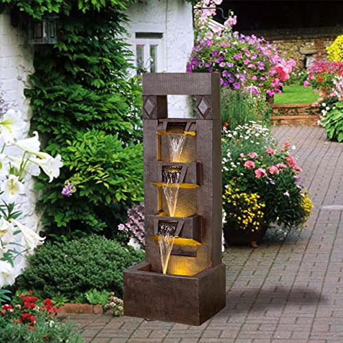 40.94' Outdoor Water Fountain with Lights, 4 Tier Garden Décor